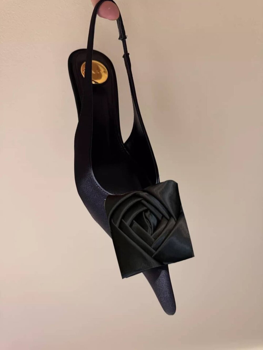 Black Elegant Women's Sexy Rose Sling Back High Heel - Picture 2 of 2